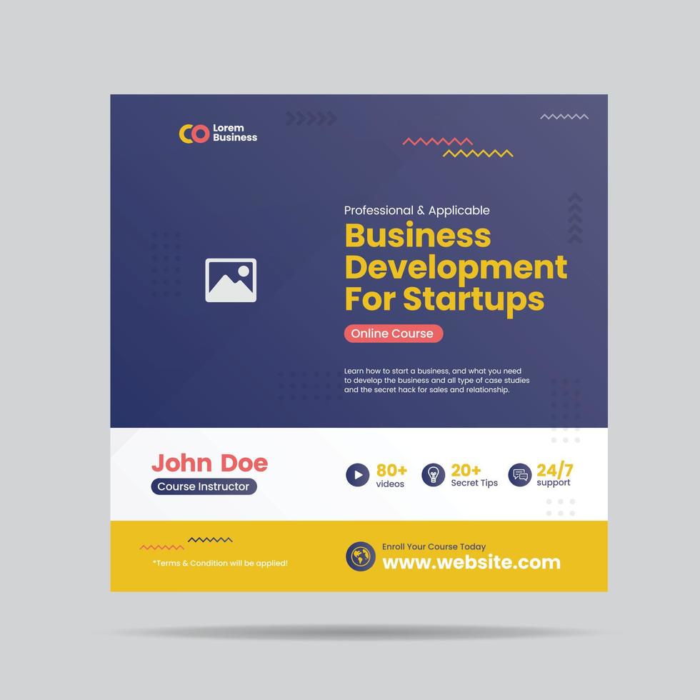 Business Development for Startup Social Media post  or Grow Your Business Online Course web banner vector