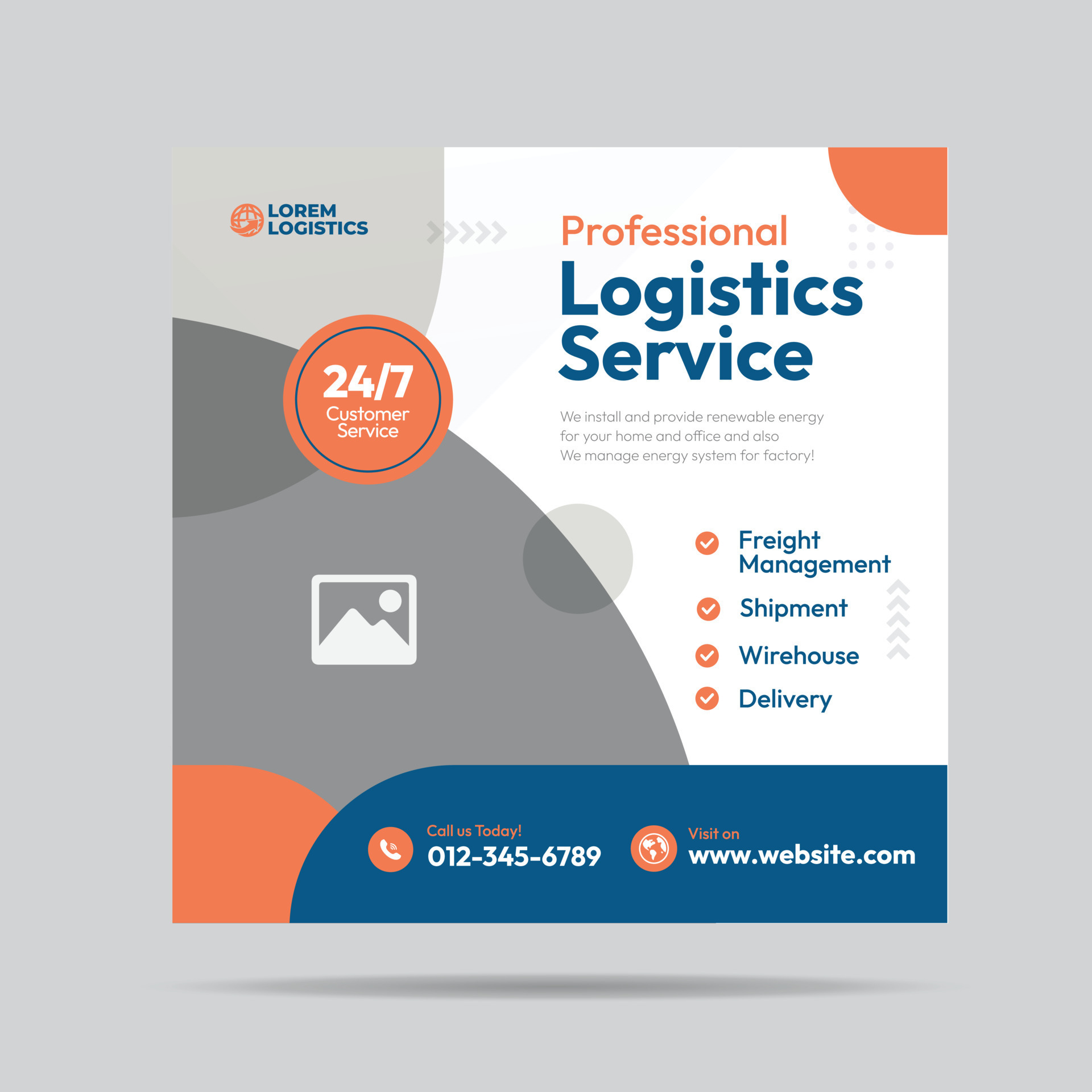 Shipment and Logistics service social media post design or Courier and