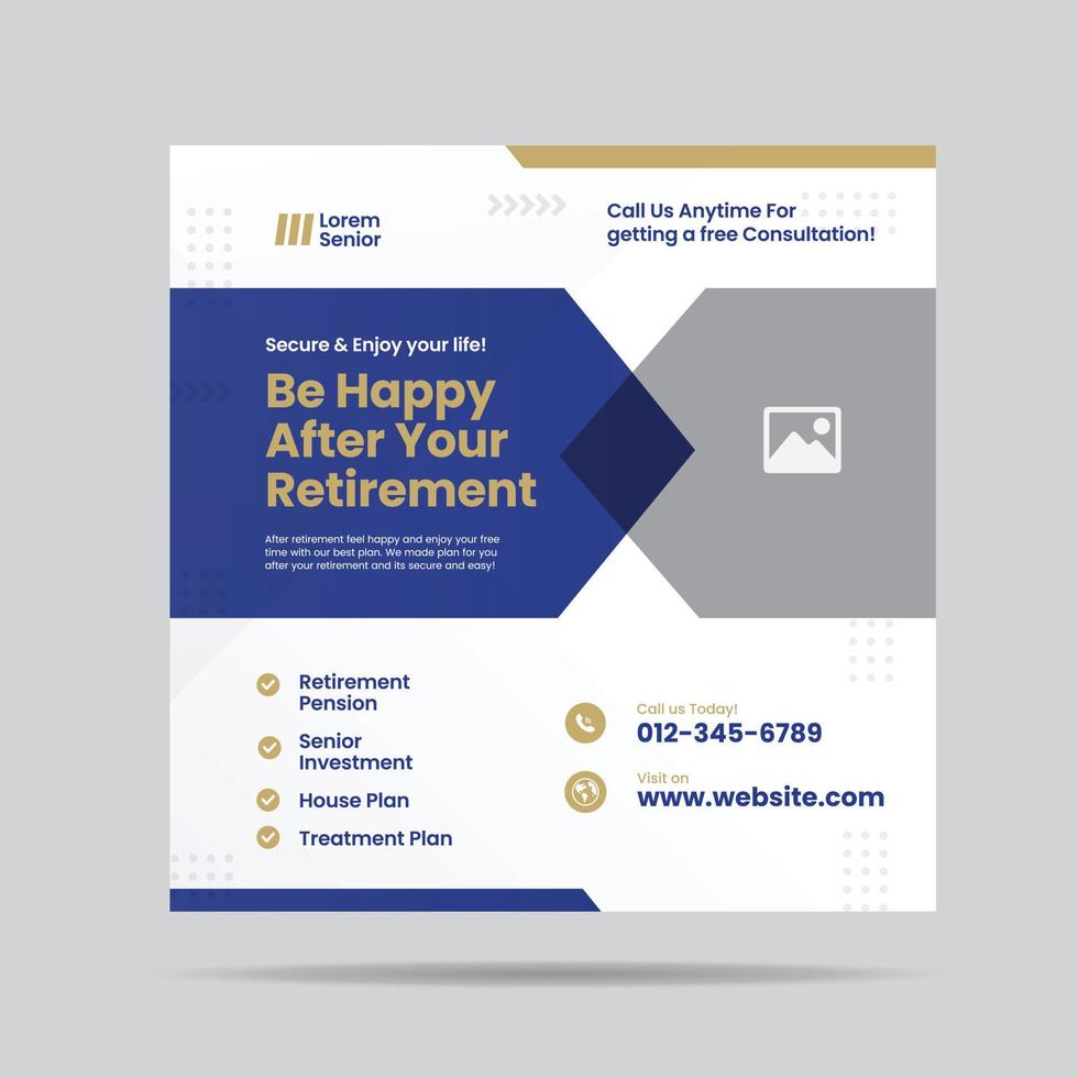 Retirement Planning Social Media post design or Senior investment and insurance post design vector