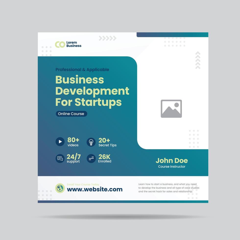 Business Development for Startup Social Media post  or Grow Your Business Online Course web banner vector
