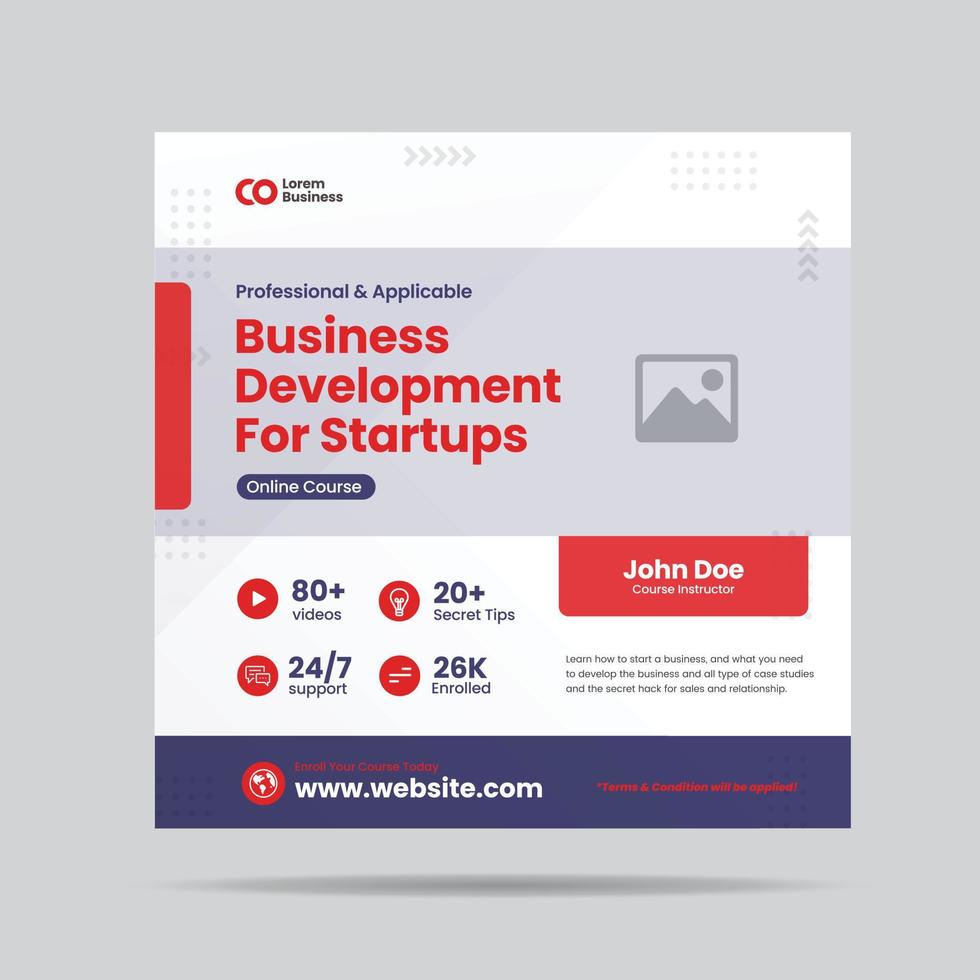 Business Development for Startup Social Media post  or Grow Your Business Online Course web banner vector