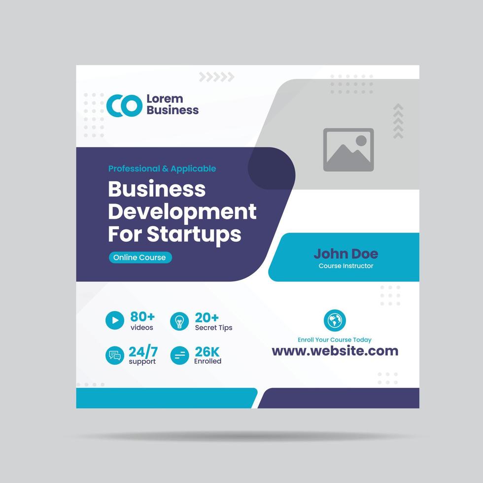 Business Development for Startup Social Media post  or Grow Your Business Online Course web banner vector