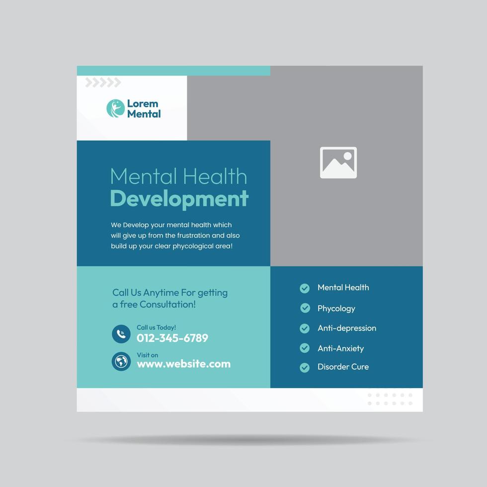 Mental Health Development Social Media Post or phycological treatment banner vector
