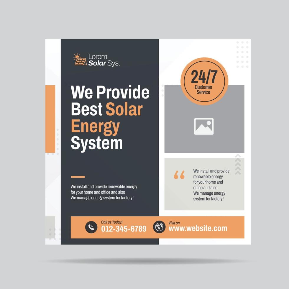 Solar Energy system Social Media Post Template Design and  Renewable energy web banner design vector