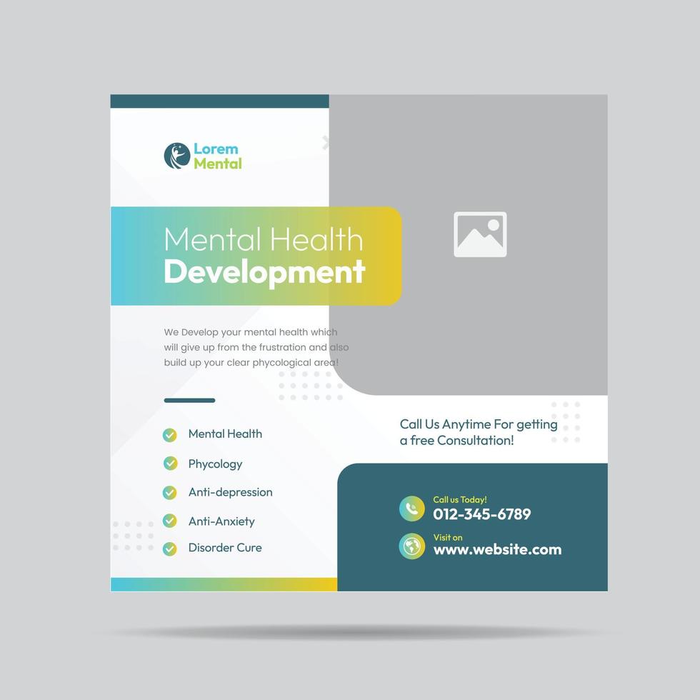 Mental Health Development Social Media Post or phycological treatment banner vector