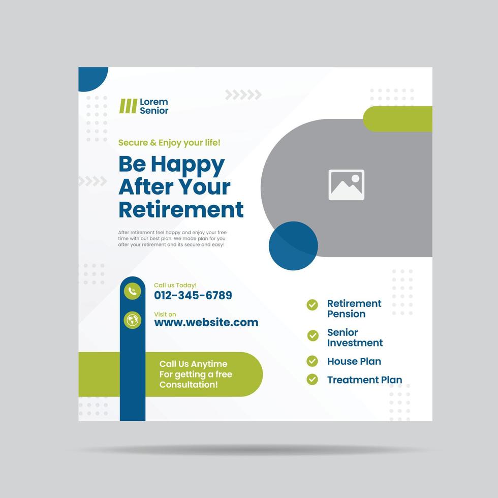 Retirement Planning Social Media post design or Senior investment and insurance post design vector