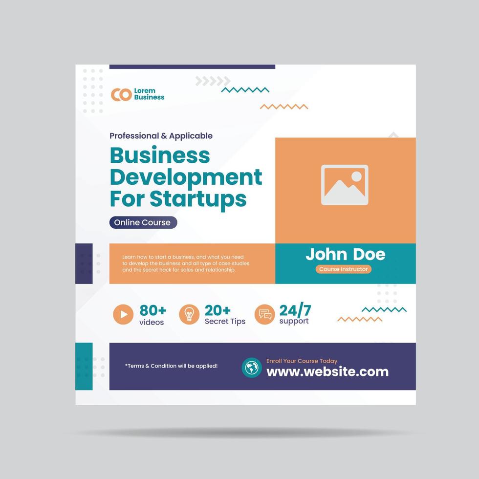 Business Development for Startup Social Media post  or Grow Your Business Online Course web banner vector