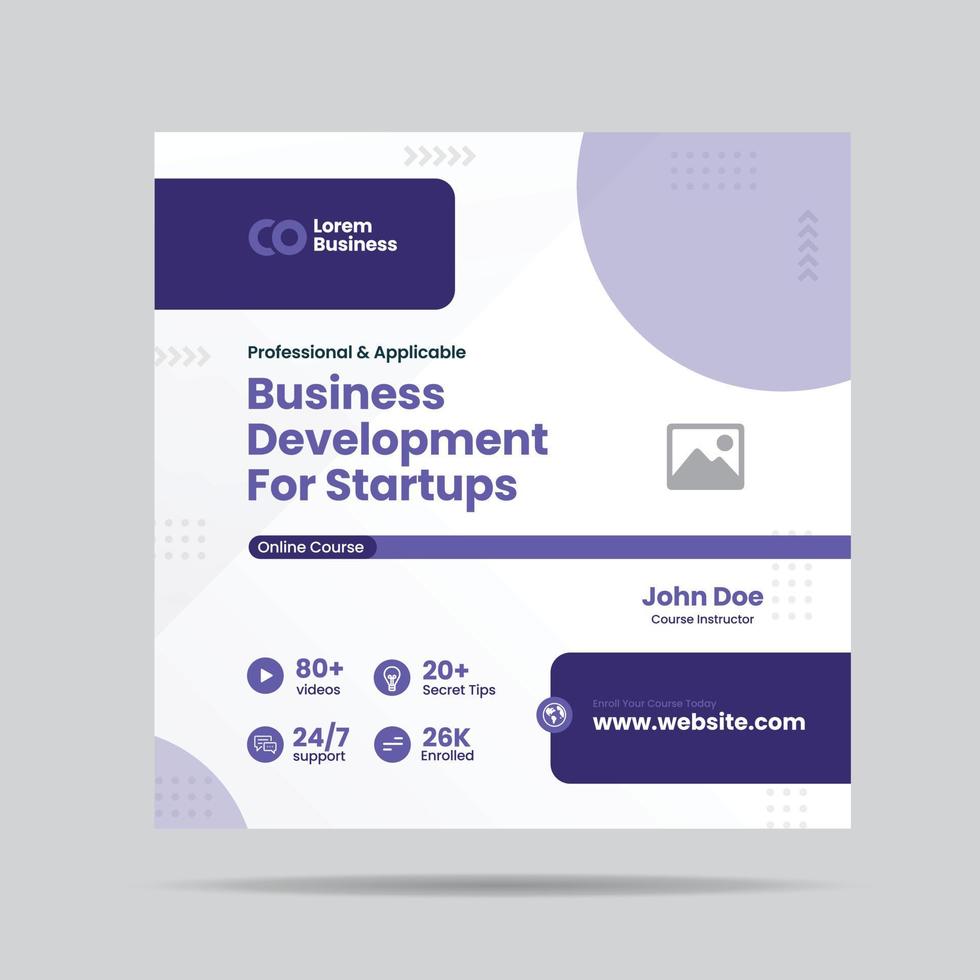 Business Development for Startup Social Media post  or Grow Your Business Online Course web banner vector