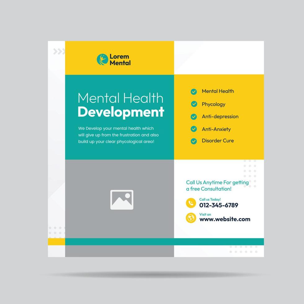 Mental Health Development Social Media Post or phycological treatment banner vector