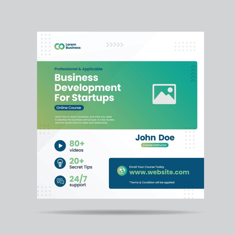 Business Development for Startup Social Media post  or Grow Your Business Online Course web banner vector