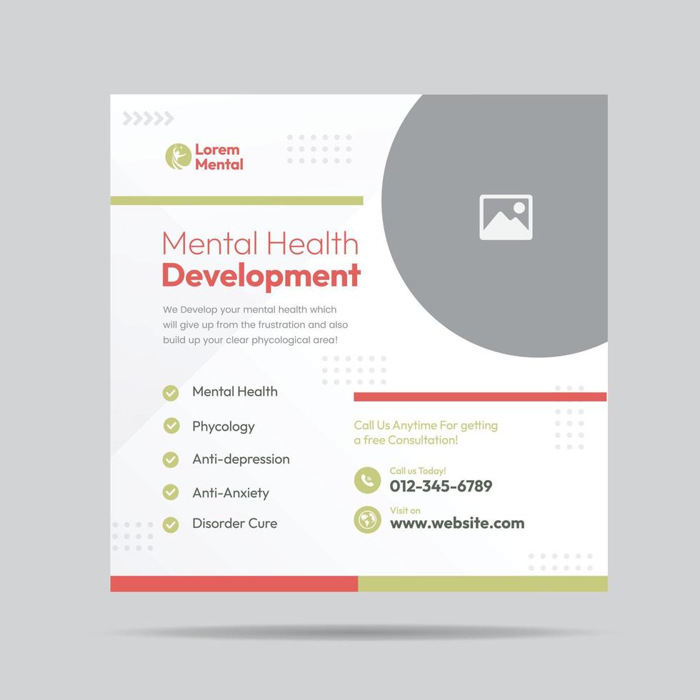 Mental Health Development Social Media Post or phycological treatment banner vector