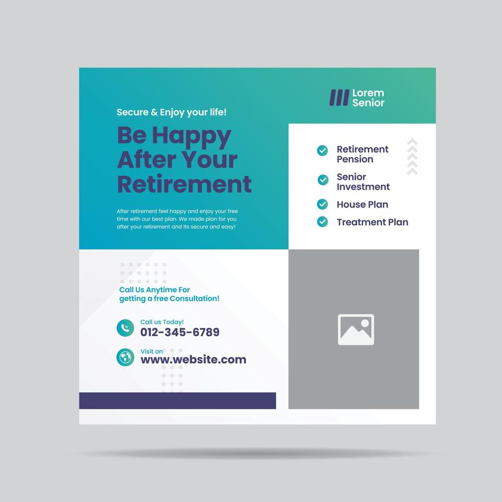 Retirement Planning Social Media post design or Senior investment and insurance post design vector