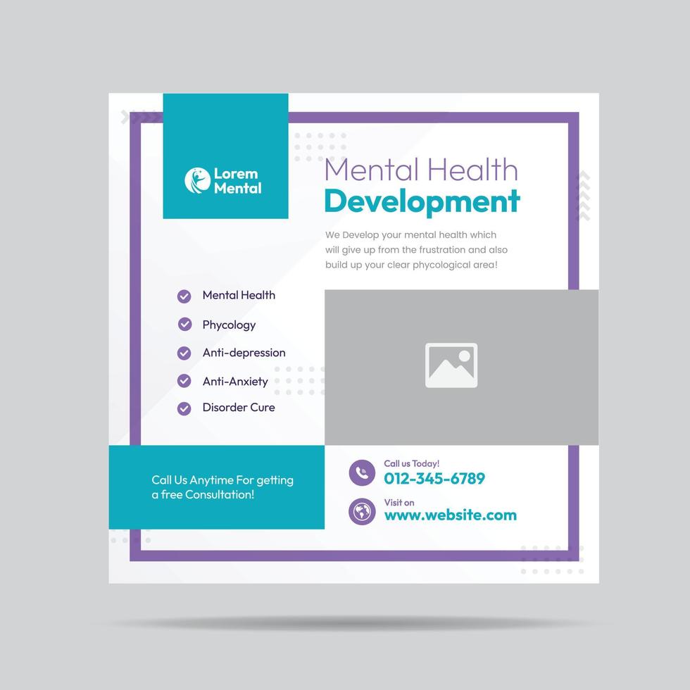 Mental Health Development Social Media Post or phycological treatment banner vector