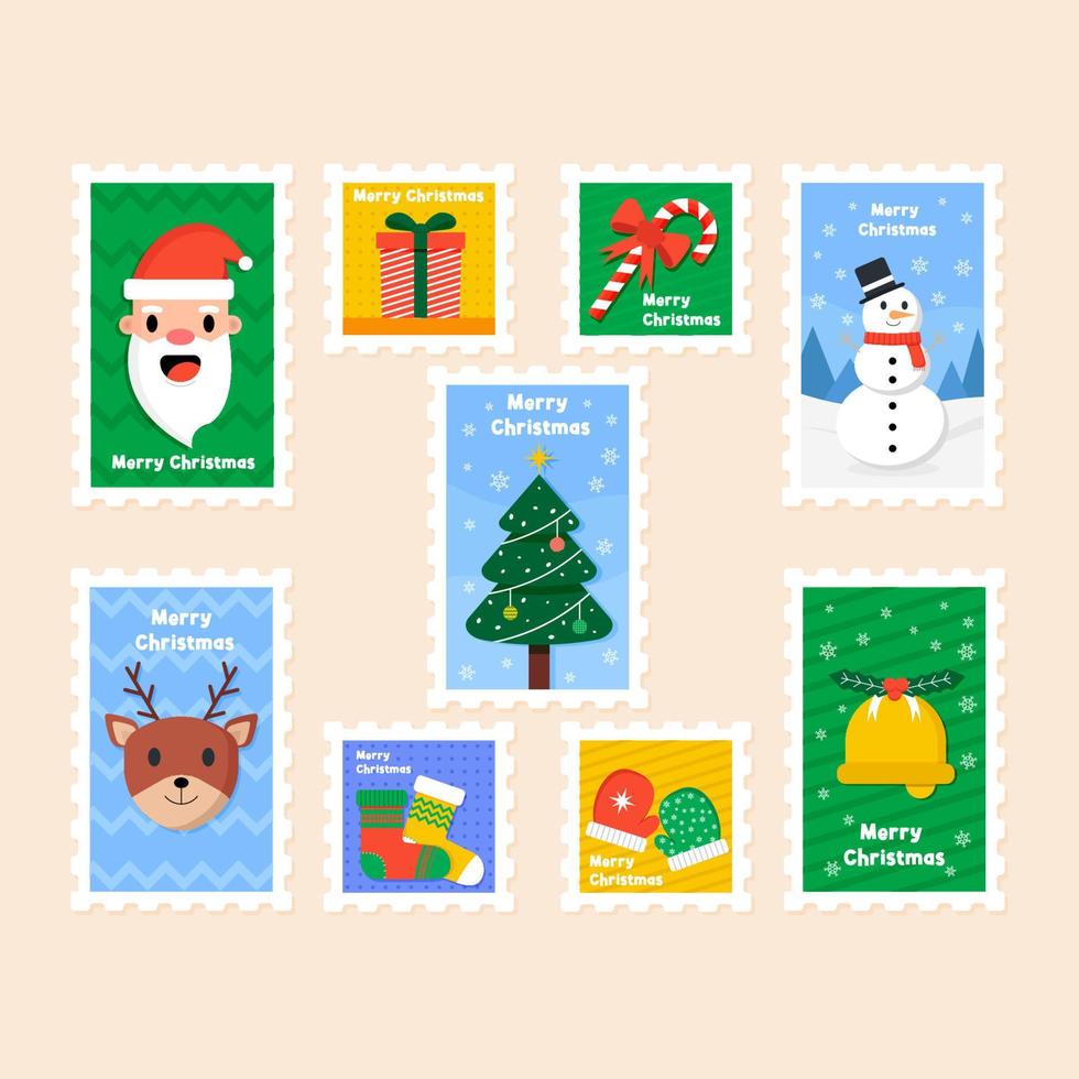 conjunto de pegatinas de sello de navidad vector