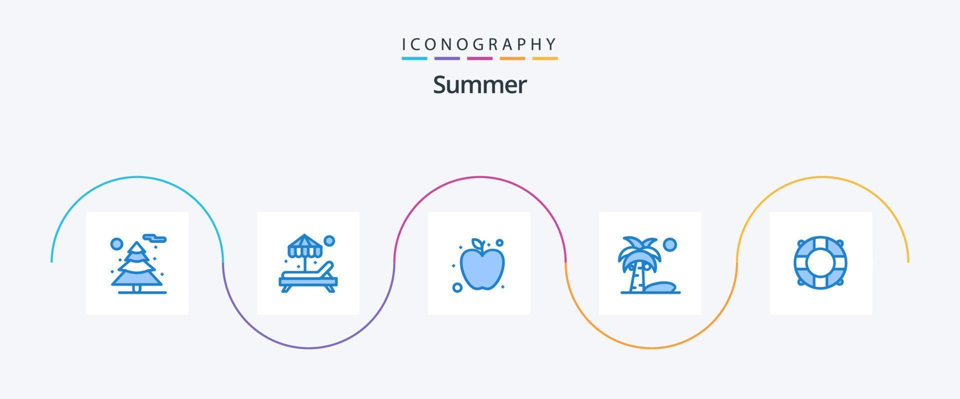 paquete de iconos azul verano 5 que incluye . el verano. sano. Salvavidas. el verano vector