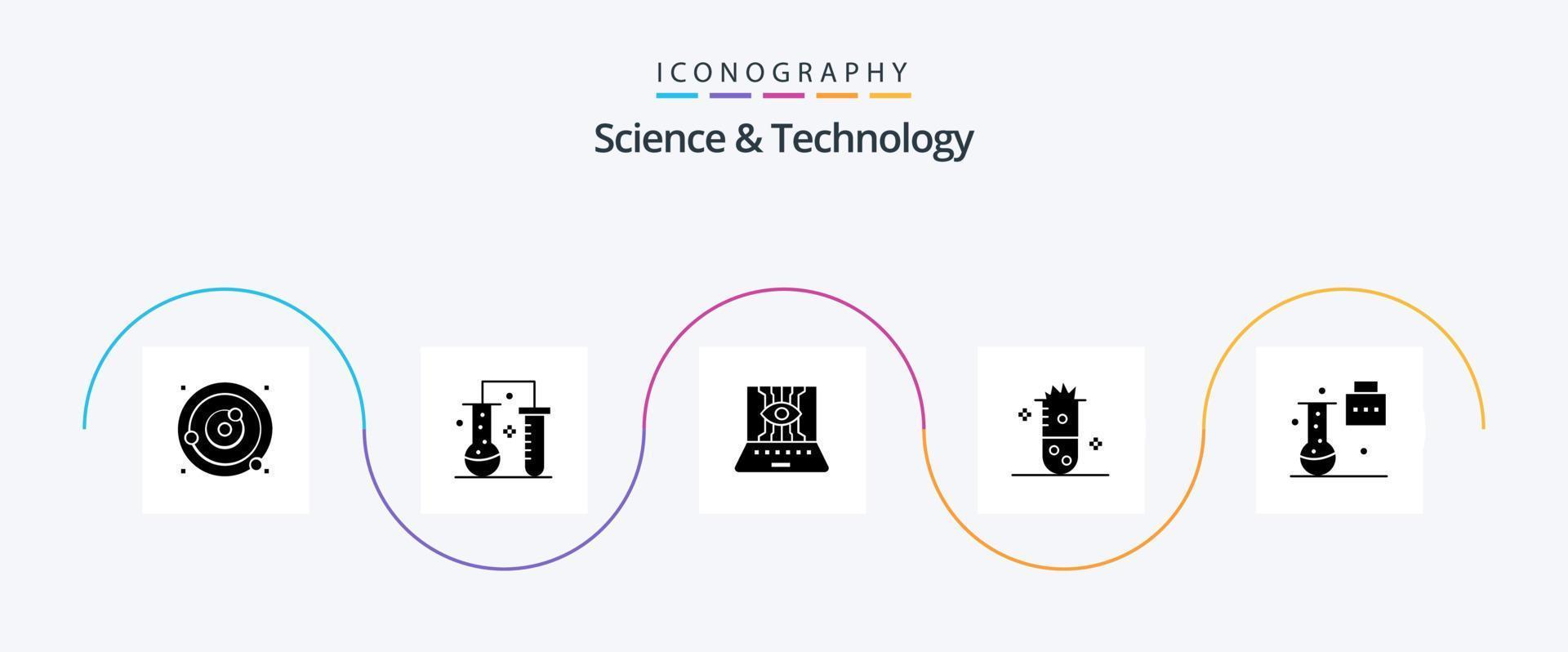 Science And Technology Glyph 5 Icon Pack Including chemistry. alcoholic fermentation. science of matter. technology. engineering vector