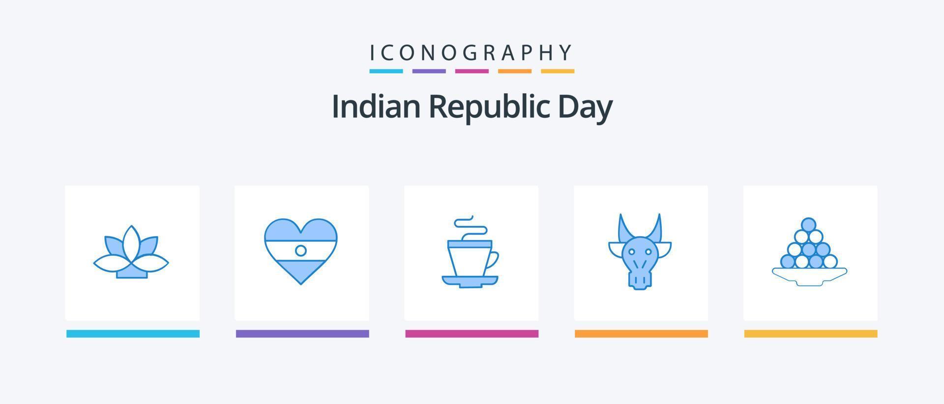 Indian Republic Day Blue 5 Icon Pack Including bowl. indian. tea. bull. adornment. Creative Icons Design vector