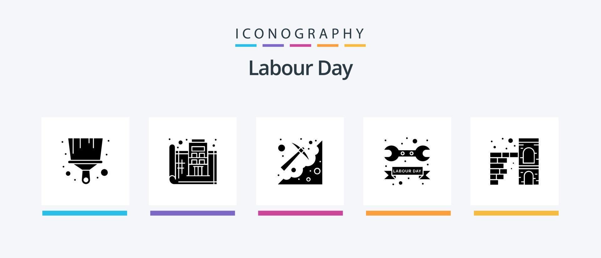 Labour Day Glyph 5 Icon Pack Including day. tool. cave. repair. pickaxe. Creative Icons Design vector