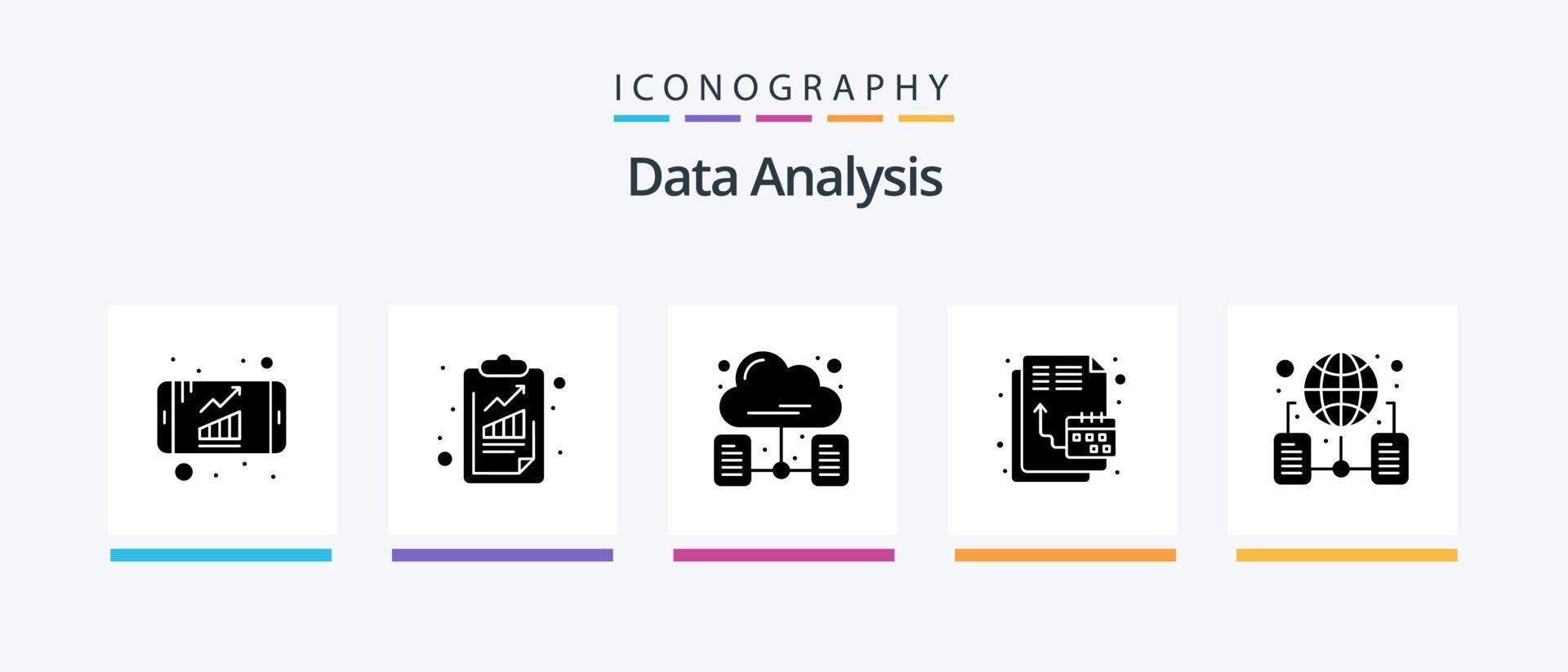 Data Analysis Glyph 5 Icon Pack Including folder. world wide. cloud network. timeline. digital. Creative Icons Design vector