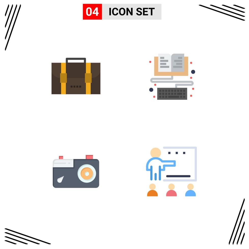 4 Universal Flat Icons Set for Web and Mobile Applications backpack image office education photo Editable Vector Design Elements