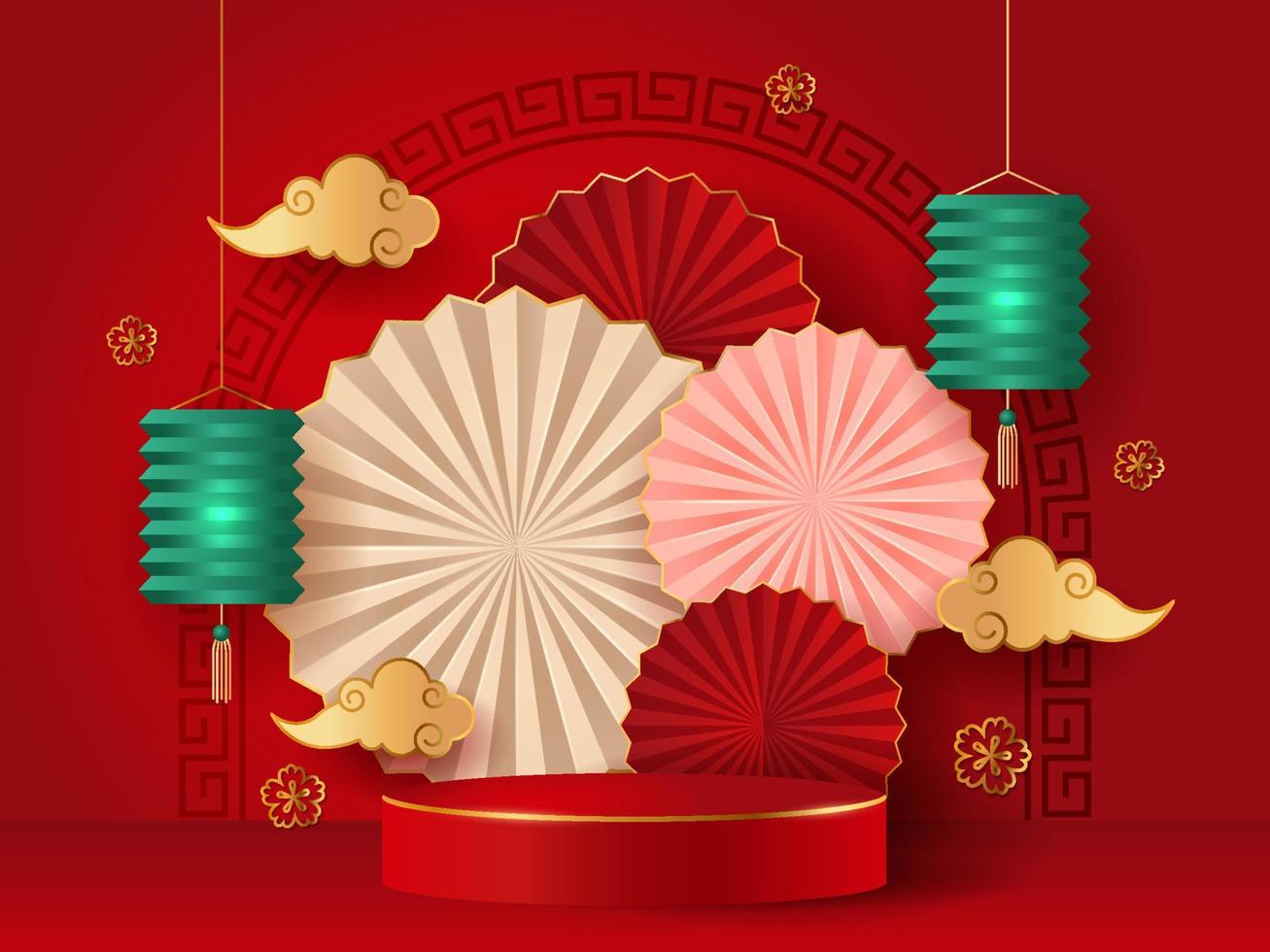 Chinese New Year Background with Podium and Flowers vector