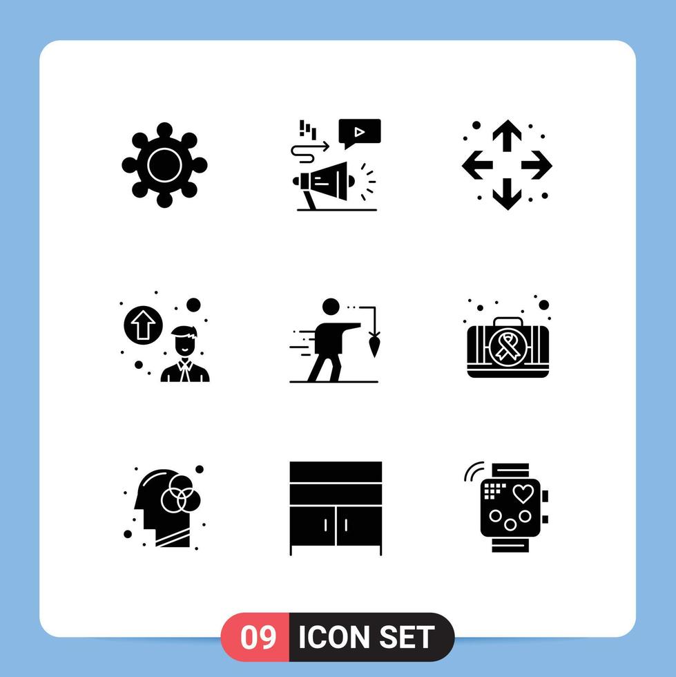 9 User Interface Solid Glyph Pack of modern Signs and Symbols of goal extrinsic full screen business promotion concept Editable Vector Design Elements