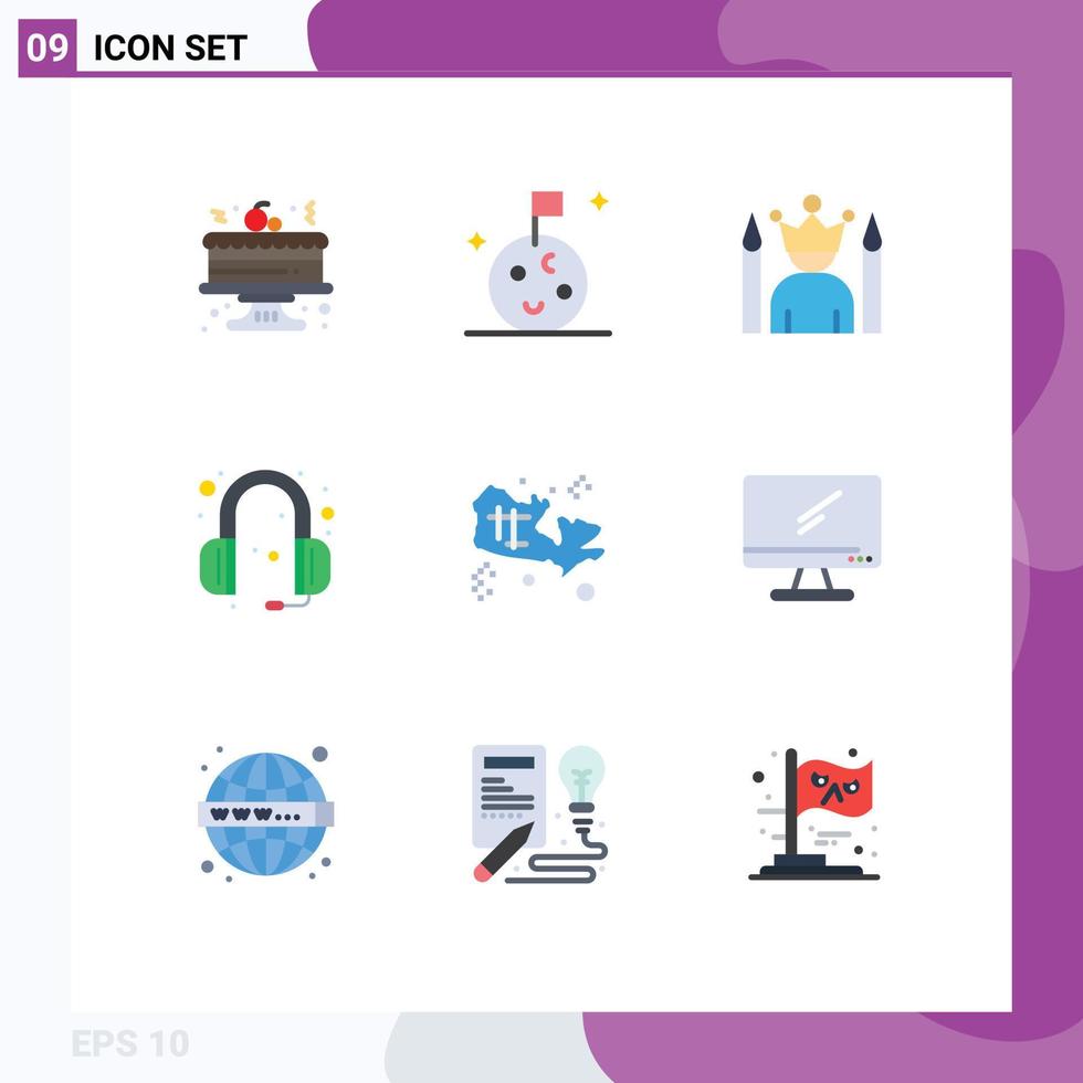 Set of 9 Vector Flat Colors on Grid for treasure map star headphone headphones Editable Vector Design Elements