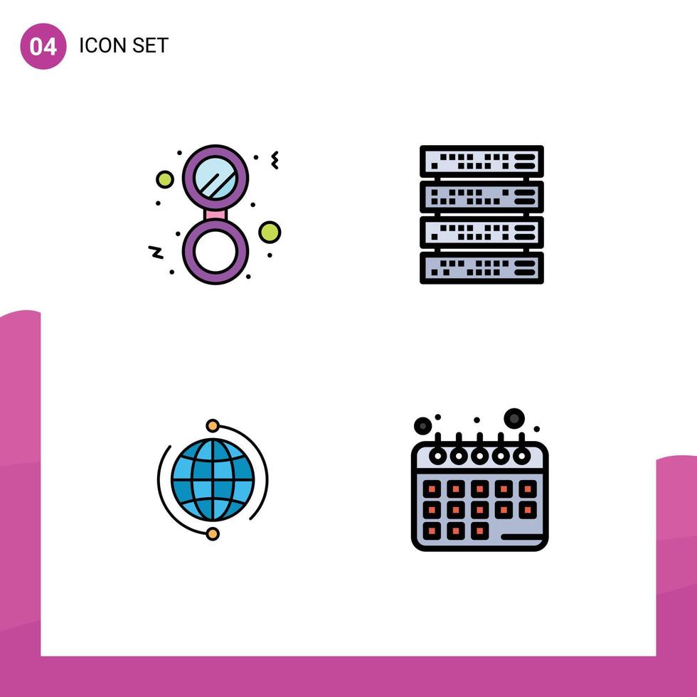 Group of 4 Filledline Flat Colors Signs and Symbols for bathroom business solid rack mount connection Editable Vector Design Elements