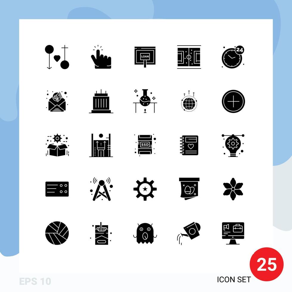 User Interface Pack of 25 Basic Solid Glyphs of soccer ground point football money Editable Vector Design Elements
