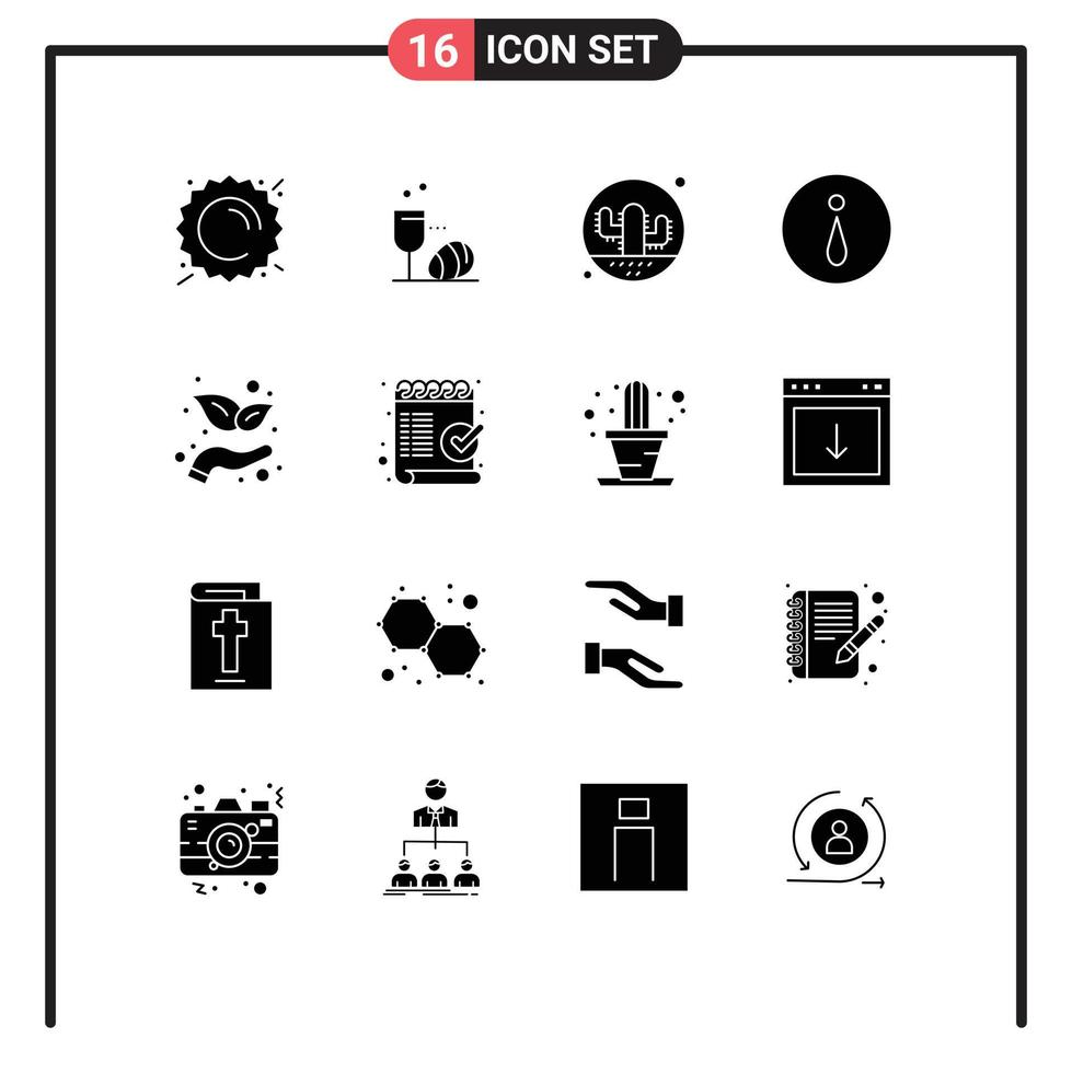 Pack of 16 Modern Solid Glyphs Signs and Symbols for Web Print Media such as investment information cactus info cacti Editable Vector Design Elements