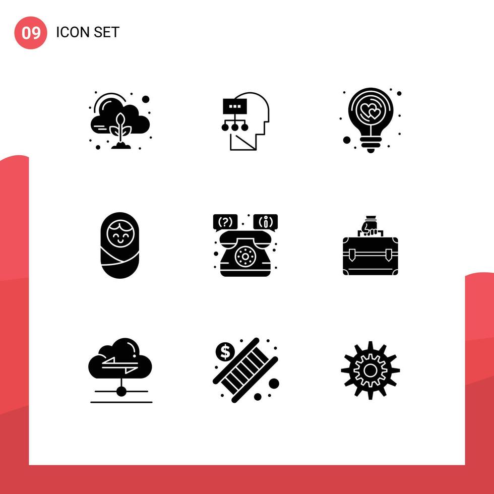 paquete de iconos de vector de stock de 9 signos y símbolos de línea para ayuda ayuda elementos de diseño de vector editables de luz de niño de bombilla