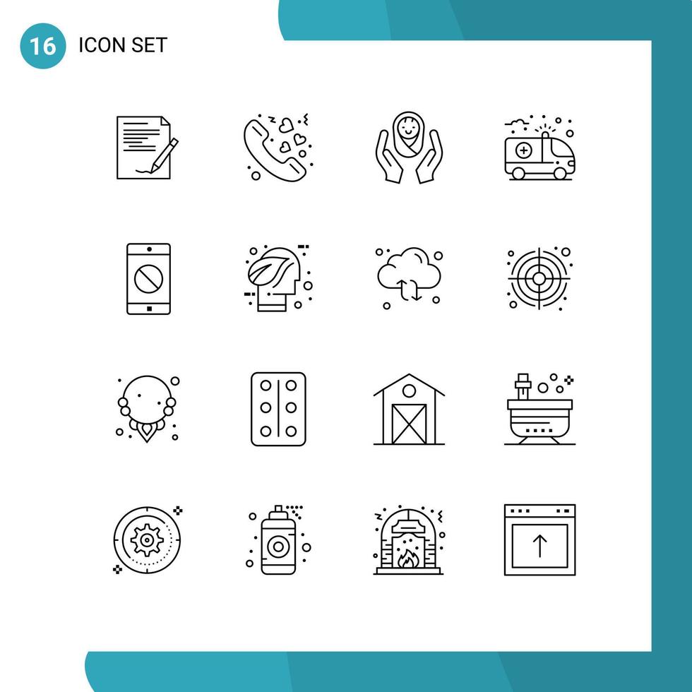 Set of 16 Modern UI Icons Symbols Signs for medical care valentine ambulance child care logo Editable Vector Design Elements