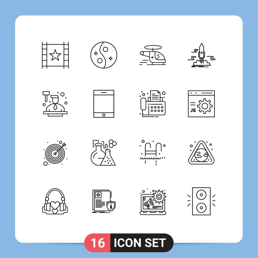 Modern Set of 16 Outlines Pictograph of shuttle publish women launch ambulance Editable Vector Design Elements