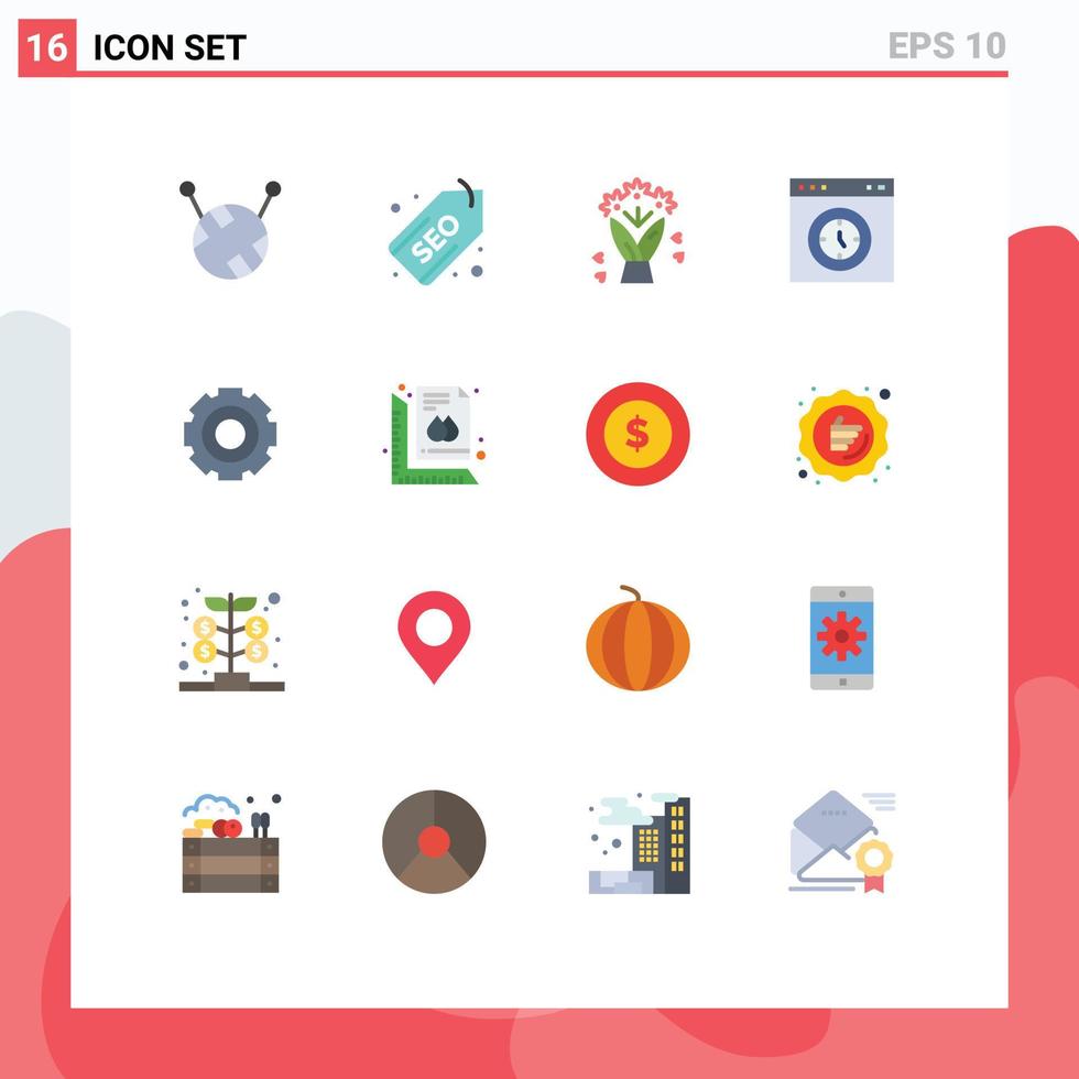 16 Universal Flat Color Signs Symbols of ball of wool interface label flower speedometer Editable Pack of Creative Vector Design Elements