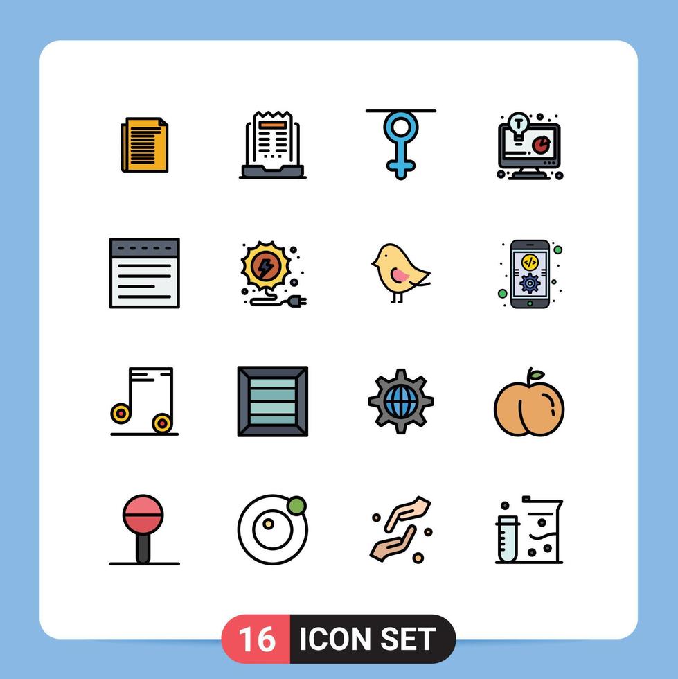 Pack of 16 Modern Flat Color Filled Lines Signs and Symbols for Web Print Media such as tabs business report newspaper business idea human Editable Creative Vector Design Elements