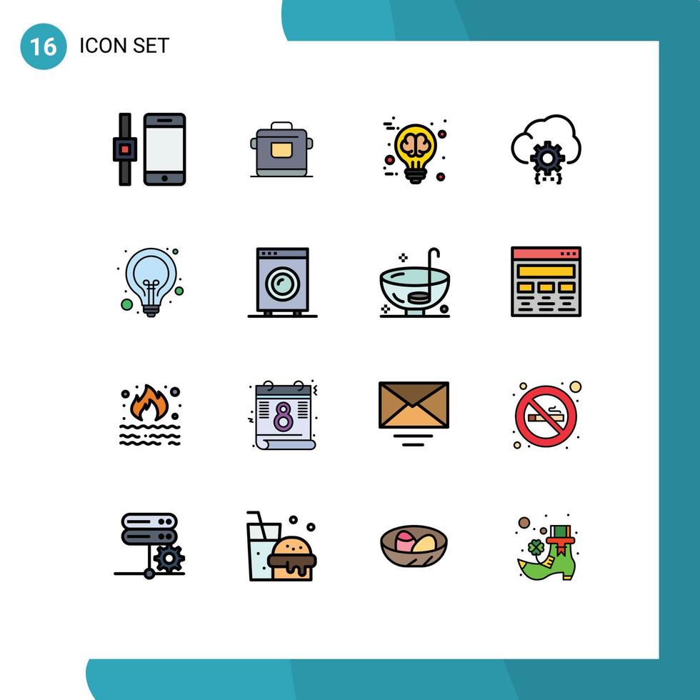 16 signos de línea rellenos de color plano universal símbolos de proceso de idea desarrollo creativo codificación elementos de diseño de vector creativo editable