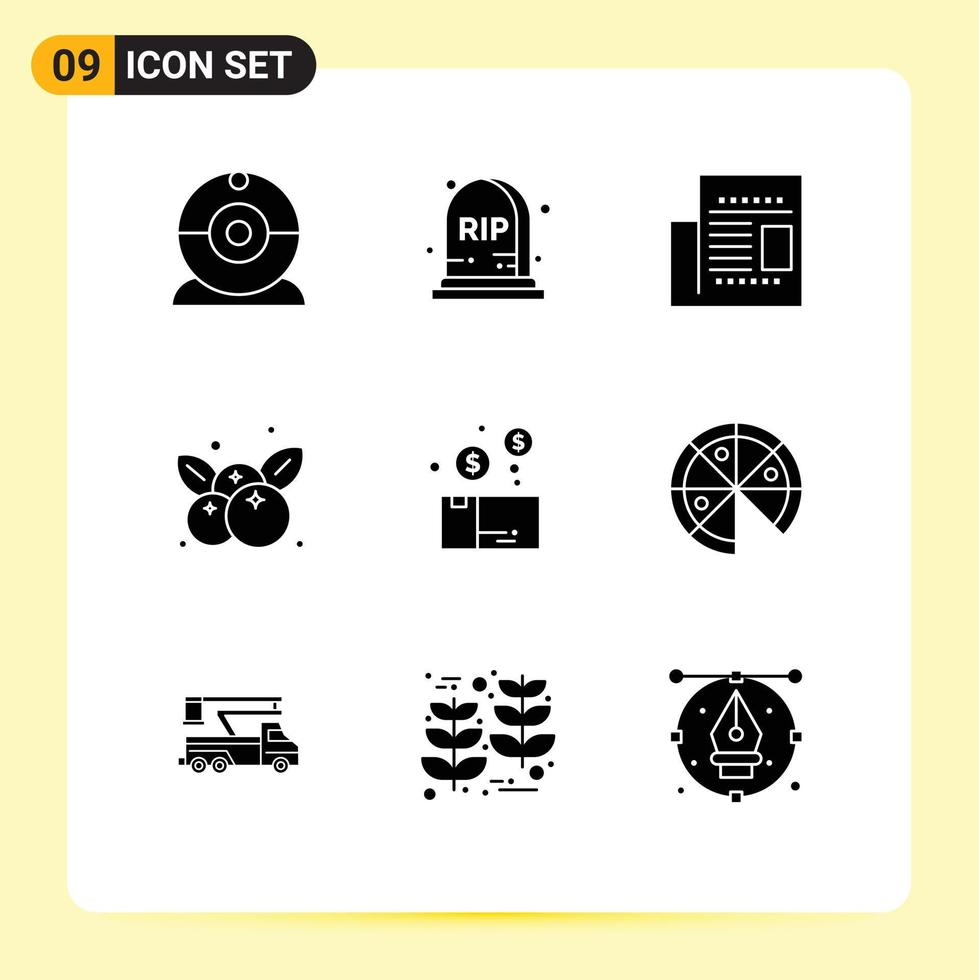 Pack of 9 creative Solid Glyphs of package money office bundle thanksgiving Editable Vector Design Elements