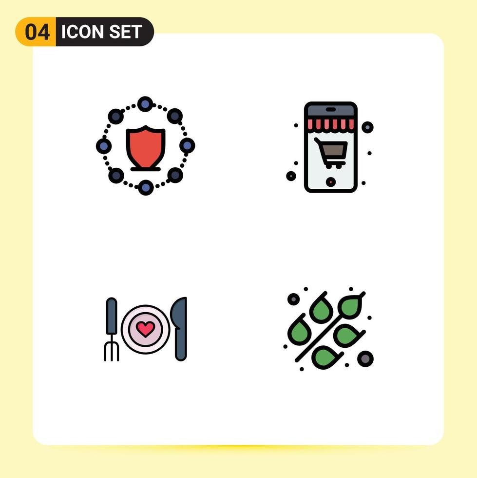 Pack of 4 Modern Filledline Flat Colors Signs and Symbols for Web Print Media such as computing food network cart couple Editable Vector Design Elements