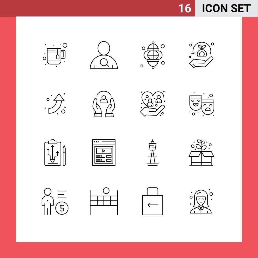paquete de 16 signos y símbolos de contornos modernos para medios de impresión web, como elementos de diseño de vectores editables de seguridad ramadán de flecha hacia arriba