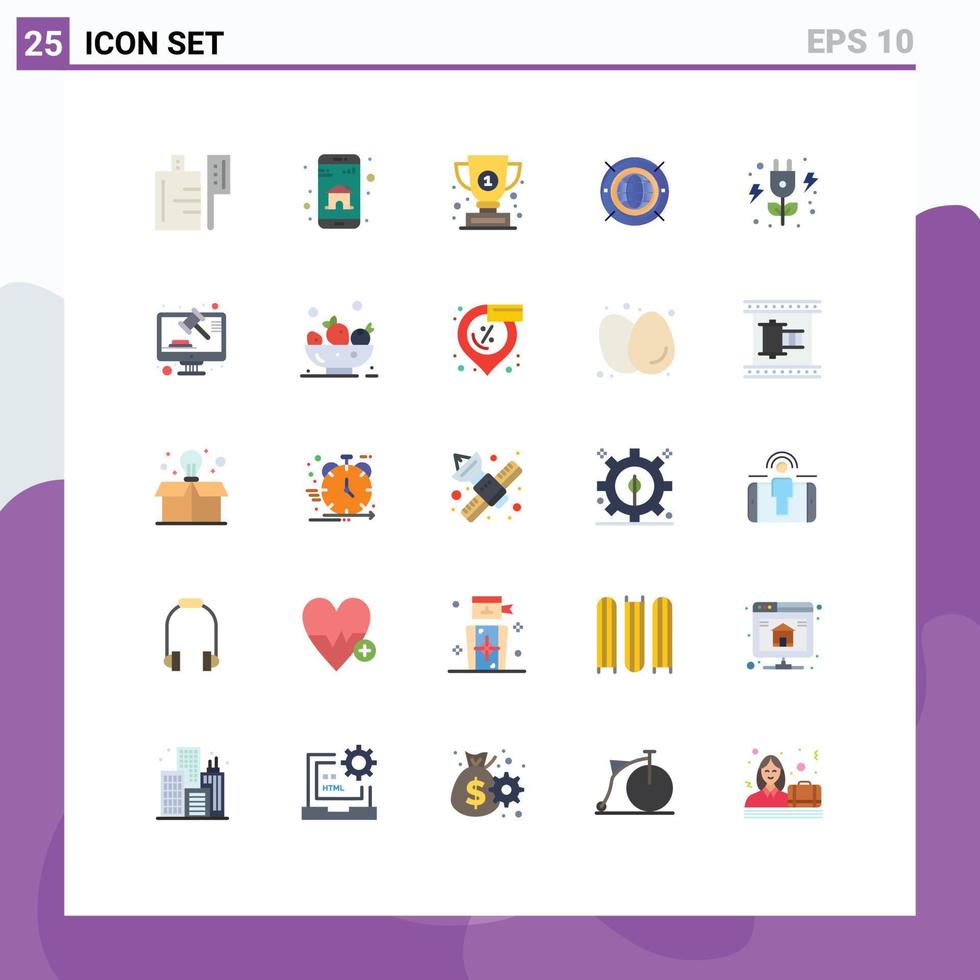 25 User Interface Flat Color Pack of modern Signs and Symbols of power energy cup computing web Editable Vector Design Elements