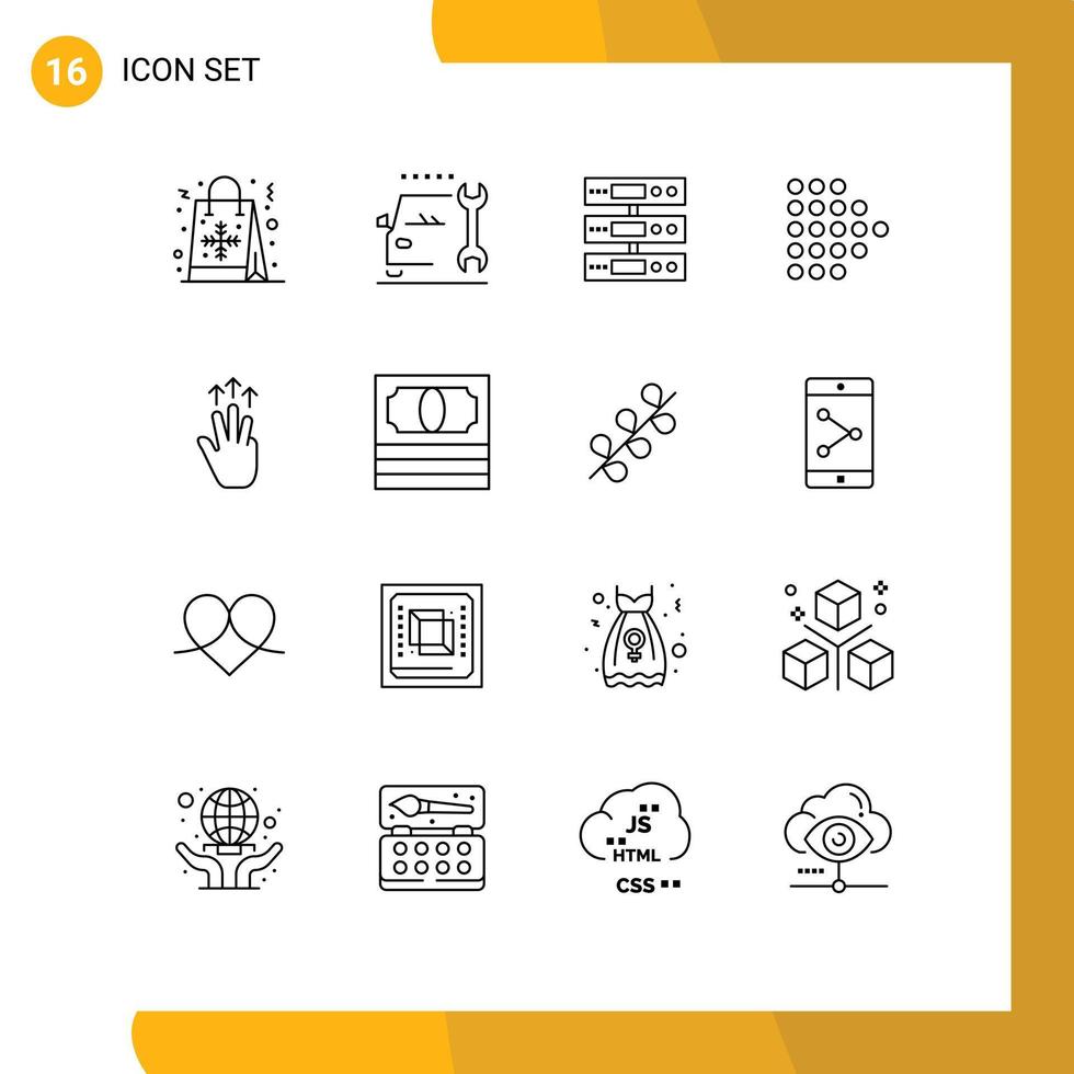 16 Universal Outlines Set for Web and Mobile Applications gestures right service arrow cloud Editable Vector Design Elements