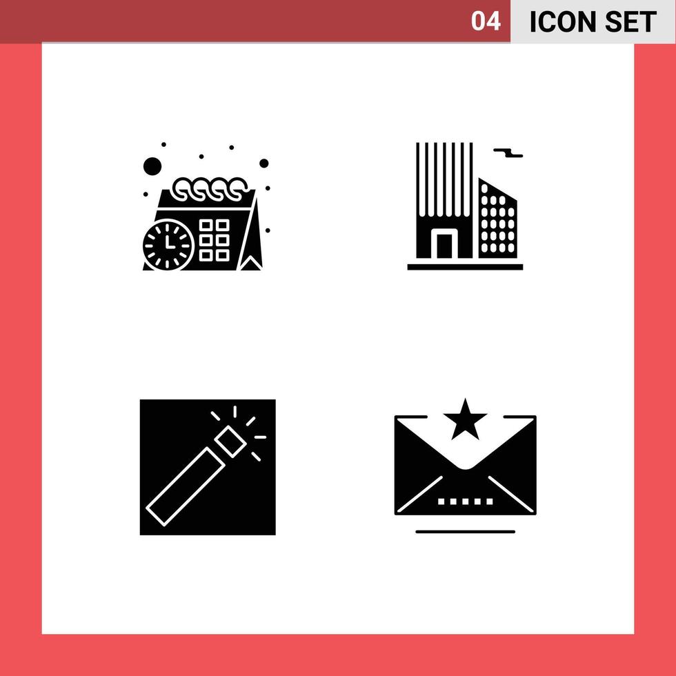 4 Thematic Vector Solid Glyphs and Editable Symbols of calendar retouch building photo favorite Editable Vector Design Elements