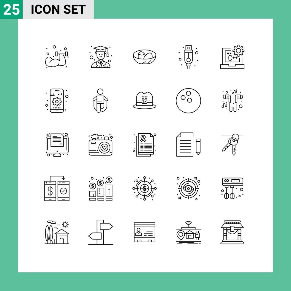 25 Line concept for Websites Mobile and Apps coding c celebration usb adapter Editable Vector Design Elements