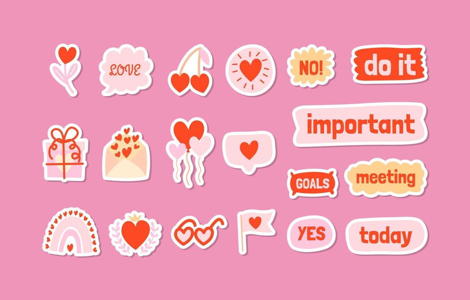 Cute Valentine Journal Sticker Collection vector