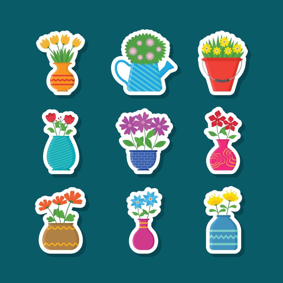 conjunto de pegatinas de flores de la naturaleza de la temporada de primavera vector