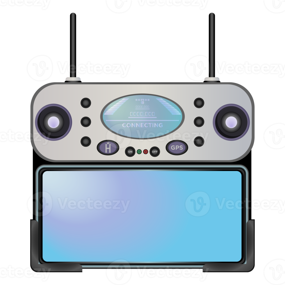 Delivery copter remote controller in realistic style. Modern autonomous drone for drone order delivery. Colorful PNG illustration.