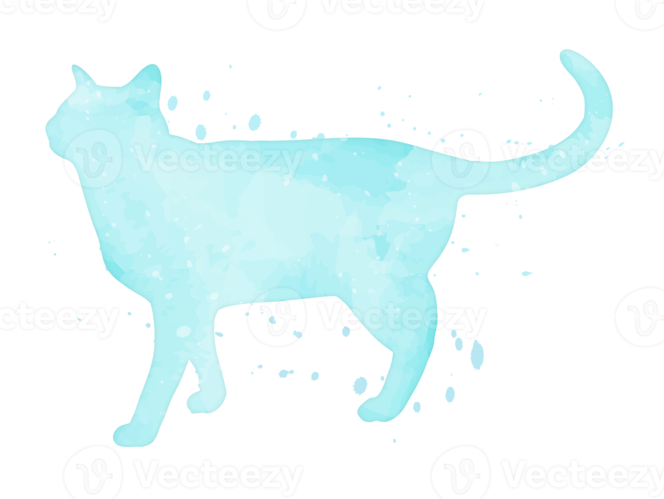 gato pastel aquarela com clipart de pintura de silhueta splatter png