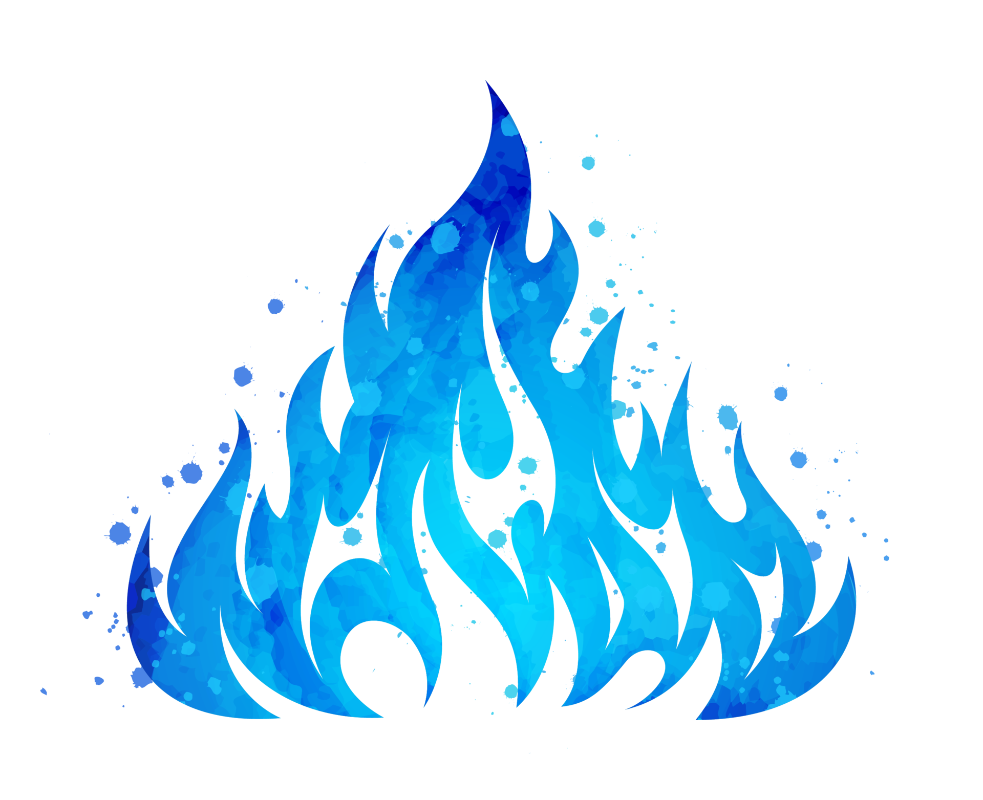 Watercolor painted blazing blue flame fire fireball illustration