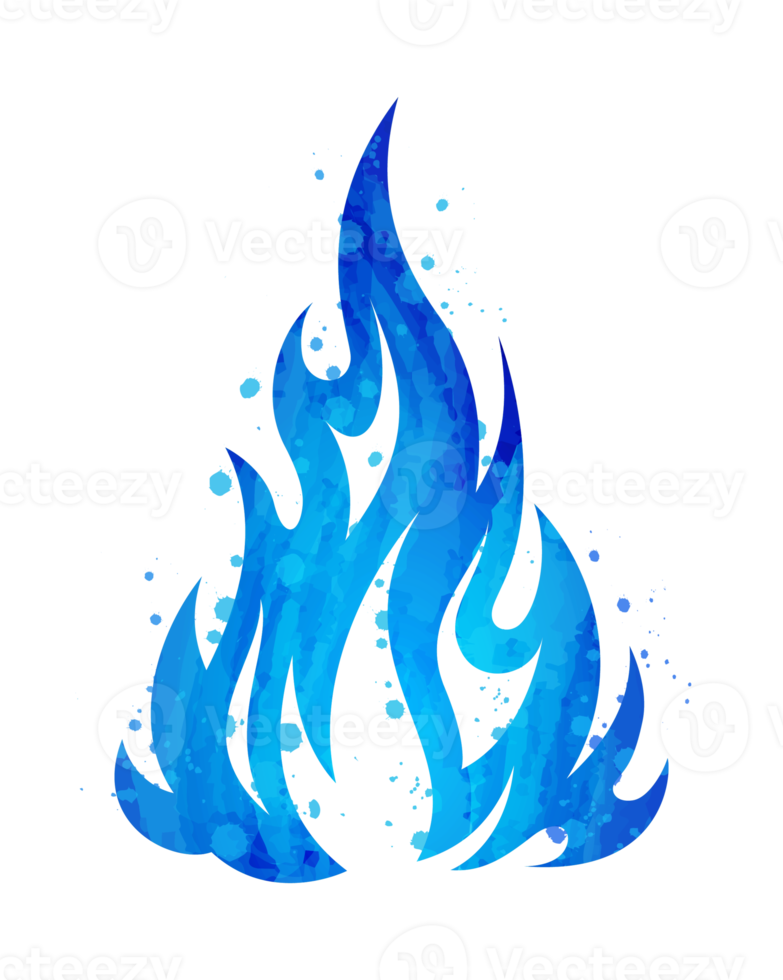 Watercolor painted blazing blue flame fire fireball illustration