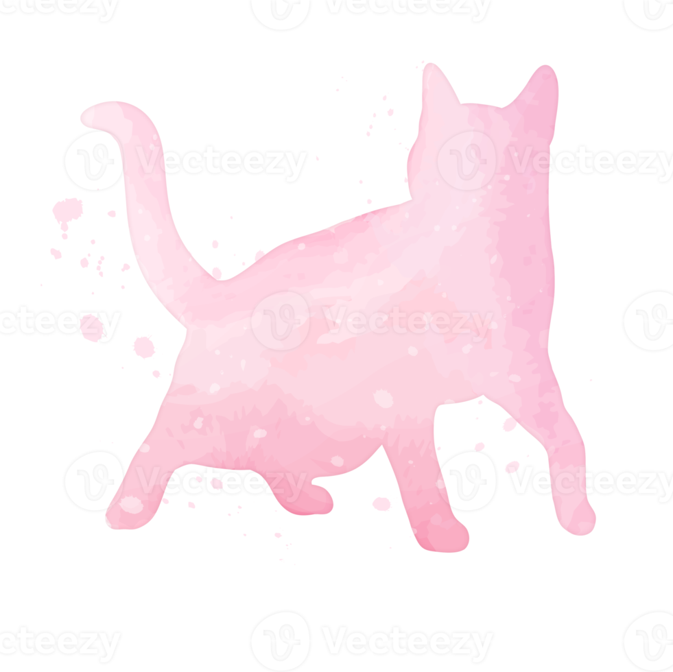 chat pastel aquarelle avec éclaboussures silhouette peinture clipart png